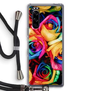 CaseCompany Neon bloemen: Sony Xperia 5 Transparant Hoesje met koord