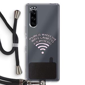 CaseCompany Home Is Where The Wifi Is: Sony Xperia 5 Transparant Hoesje met koord