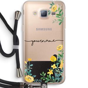 CaseCompany Gele bloemen: Samsung Galaxy J3 (2016) Transparant Hoesje met koord