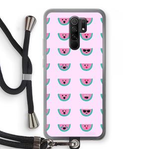 CaseCompany Smiley watermeloenprint: Xiaomi Redmi 9 Transparant Hoesje met koord