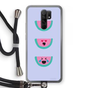 CaseCompany Smiley watermeloen: Xiaomi Redmi 9 Transparant Hoesje met koord