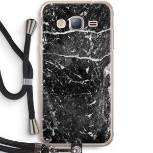 CaseCompany Zwart marmer: Samsung Galaxy J3 (2016) Transparant Hoesje met koord