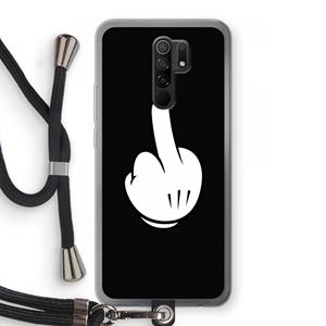 CaseCompany Middle finger black: Xiaomi Redmi 9 Transparant Hoesje met koord