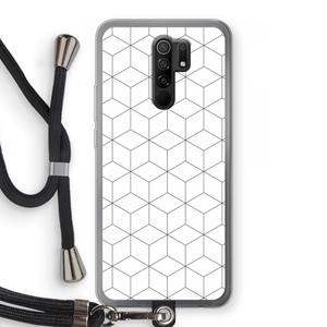 CaseCompany Zwart-witte kubussen: Xiaomi Redmi 9 Transparant Hoesje met koord