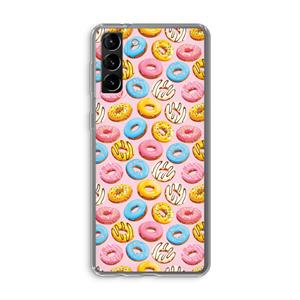 CaseCompany Pink donuts: Samsung Galaxy S21 Plus Transparant Hoesje