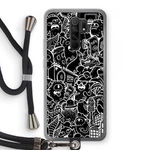 CaseCompany Vexx Black City : Xiaomi Redmi 9 Transparant Hoesje met koord