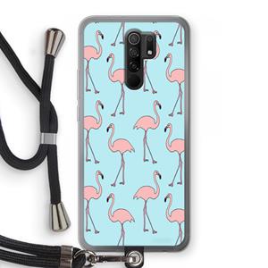 CaseCompany Anything Flamingoes: Xiaomi Redmi 9 Transparant Hoesje met koord