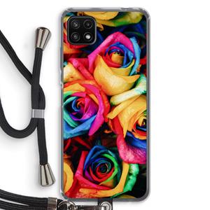 CaseCompany Neon bloemen: Samsung Galaxy A22 5G Transparant Hoesje met koord