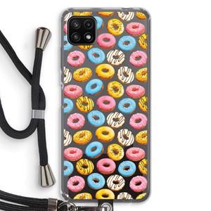 CaseCompany Pink donuts: Samsung Galaxy A22 5G Transparant Hoesje met koord