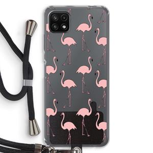 CaseCompany Anything Flamingoes: Samsung Galaxy A22 5G Transparant Hoesje met koord