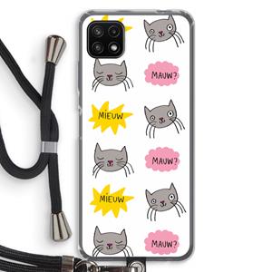 CaseCompany Meow: Samsung Galaxy A22 5G Transparant Hoesje met koord