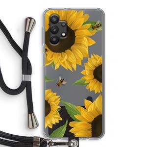 CaseCompany Sunflower and bees: Samsung Galaxy A32 5G Transparant Hoesje met koord