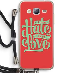 CaseCompany Turn hate into love: Samsung Galaxy J3 (2016) Transparant Hoesje met koord