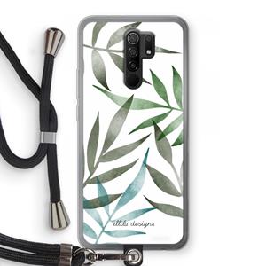 CaseCompany Tropical watercolor leaves: Xiaomi Redmi 9 Transparant Hoesje met koord