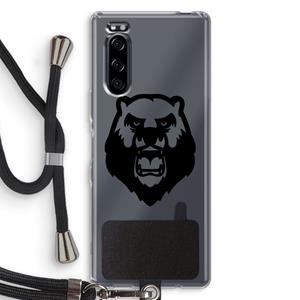 CaseCompany Angry Bear (black): Sony Xperia 5 Transparant Hoesje met koord