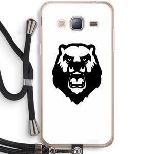 CaseCompany Angry Bear (white): Samsung Galaxy J3 (2016) Transparant Hoesje met koord