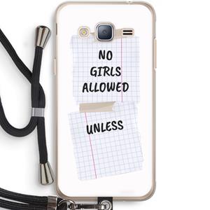 CaseCompany No Girls Allowed Unless: Samsung Galaxy J3 (2016) Transparant Hoesje met koord