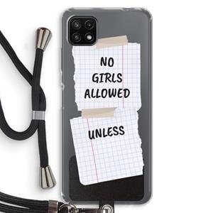 CaseCompany No Girls Allowed Unless: Samsung Galaxy A22 5G Transparant Hoesje met koord
