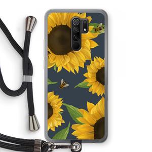 CaseCompany Sunflower and bees: Xiaomi Redmi 9 Transparant Hoesje met koord