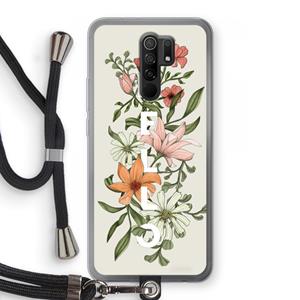 CaseCompany Hello bloemen: Xiaomi Redmi 9 Transparant Hoesje met koord