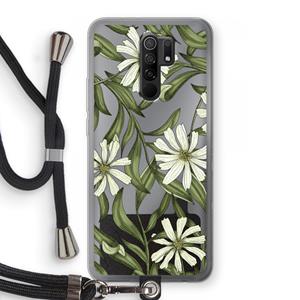 CaseCompany Wit bloemenpatroon: Xiaomi Redmi 9 Transparant Hoesje met koord