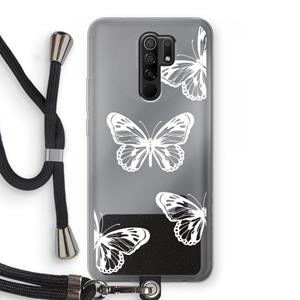 CaseCompany White butterfly: Xiaomi Redmi 9 Transparant Hoesje met koord