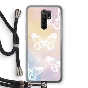 CaseCompany White butterfly: Xiaomi Redmi 9 Transparant Hoesje met koord