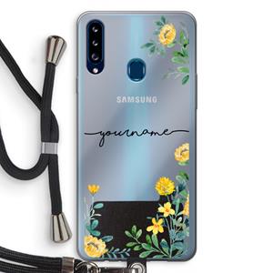 CaseCompany Gele bloemen: Samsung Galaxy A20s Transparant Hoesje met koord