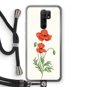 CaseCompany Red poppy: Xiaomi Redmi 9 Transparant Hoesje met koord