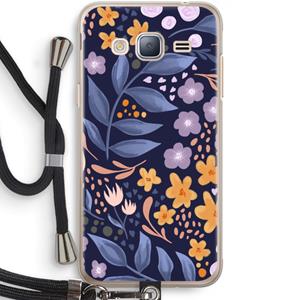 CaseCompany Flowers with blue leaves: Samsung Galaxy J3 (2016) Transparant Hoesje met koord