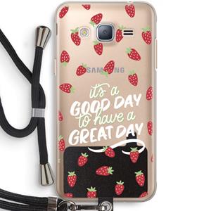 CaseCompany Don't forget to have a great day: Samsung Galaxy J3 (2016) Transparant Hoesje met koord