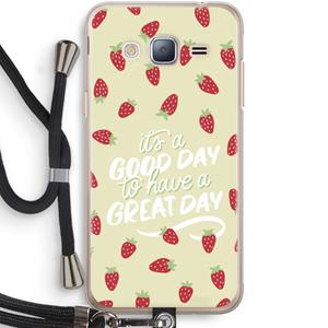 CaseCompany Don't forget to have a great day: Samsung Galaxy J3 (2016) Transparant Hoesje met koord