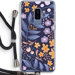 CaseCompany Flowers with blue leaves: Samsung Galaxy S9 Plus Transparant Hoesje met koord