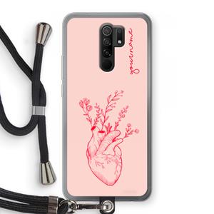 CaseCompany Blooming Heart: Xiaomi Redmi 9 Transparant Hoesje met koord