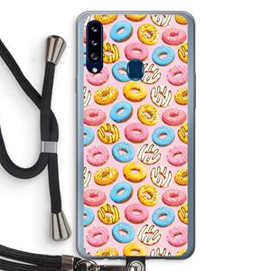 CaseCompany Pink donuts: Samsung Galaxy A20s Transparant Hoesje met koord