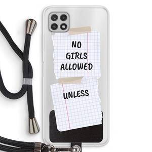 CaseCompany No Girls Allowed Unless: Samsung Galaxy A22 4G Transparant Hoesje met koord