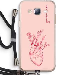 CaseCompany Blooming Heart: Samsung Galaxy J3 (2016) Transparant Hoesje met koord