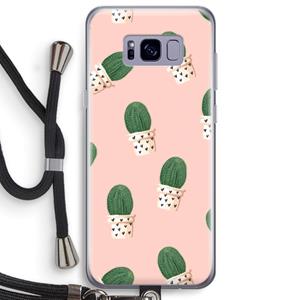 CaseCompany Cactusprint roze: Samsung Galaxy S8 Plus Transparant Hoesje met koord