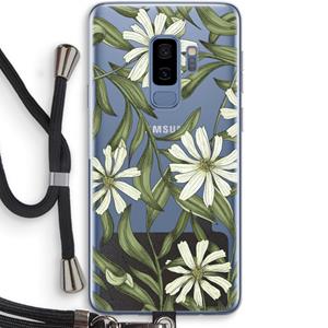 CaseCompany Wit bloemenpatroon: Samsung Galaxy S9 Plus Transparant Hoesje met koord