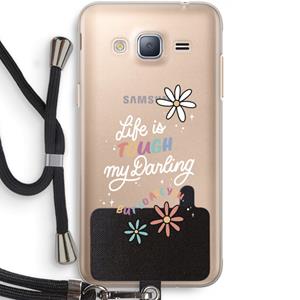CaseCompany Tough Life: Samsung Galaxy J3 (2016) Transparant Hoesje met koord