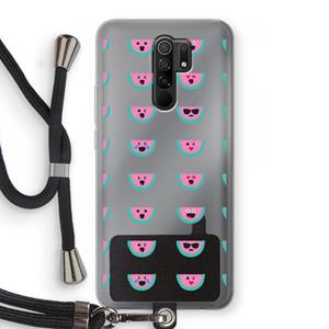 CaseCompany Smiley watermeloenprint: Xiaomi Redmi 9 Transparant Hoesje met koord