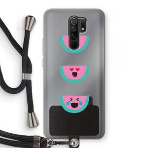 CaseCompany Smiley watermeloen: Xiaomi Redmi 9 Transparant Hoesje met koord