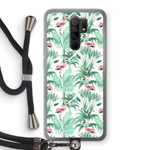 CaseCompany Flamingo bladeren: Xiaomi Redmi 9 Transparant Hoesje met koord