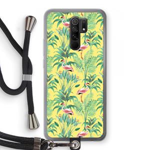 CaseCompany Flamingo party: Xiaomi Redmi 9 Transparant Hoesje met koord