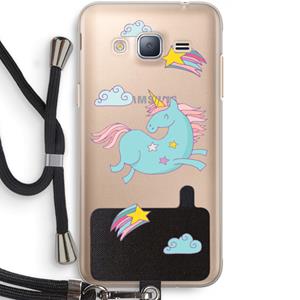 CaseCompany Vliegende eenhoorn: Samsung Galaxy J3 (2016) Transparant Hoesje met koord