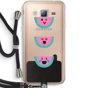 CaseCompany Smiley watermeloen: Samsung Galaxy J3 (2016) Transparant Hoesje met koord