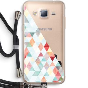 CaseCompany Gekleurde driehoekjes pastel: Samsung Galaxy J3 (2016) Transparant Hoesje met koord