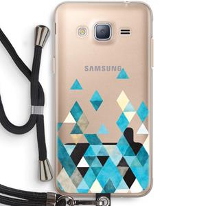 CaseCompany Gekleurde driehoekjes blauw: Samsung Galaxy J3 (2016) Transparant Hoesje met koord