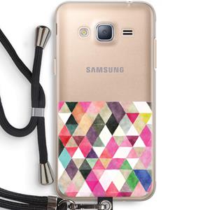 CaseCompany Gekleurde driehoekjes: Samsung Galaxy J3 (2016) Transparant Hoesje met koord