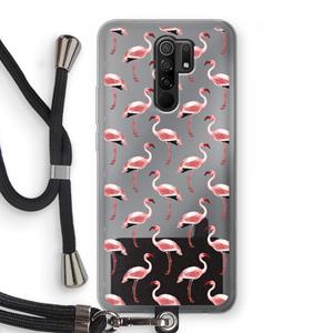 CaseCompany Flamingoprint groen: Xiaomi Redmi 9 Transparant Hoesje met koord